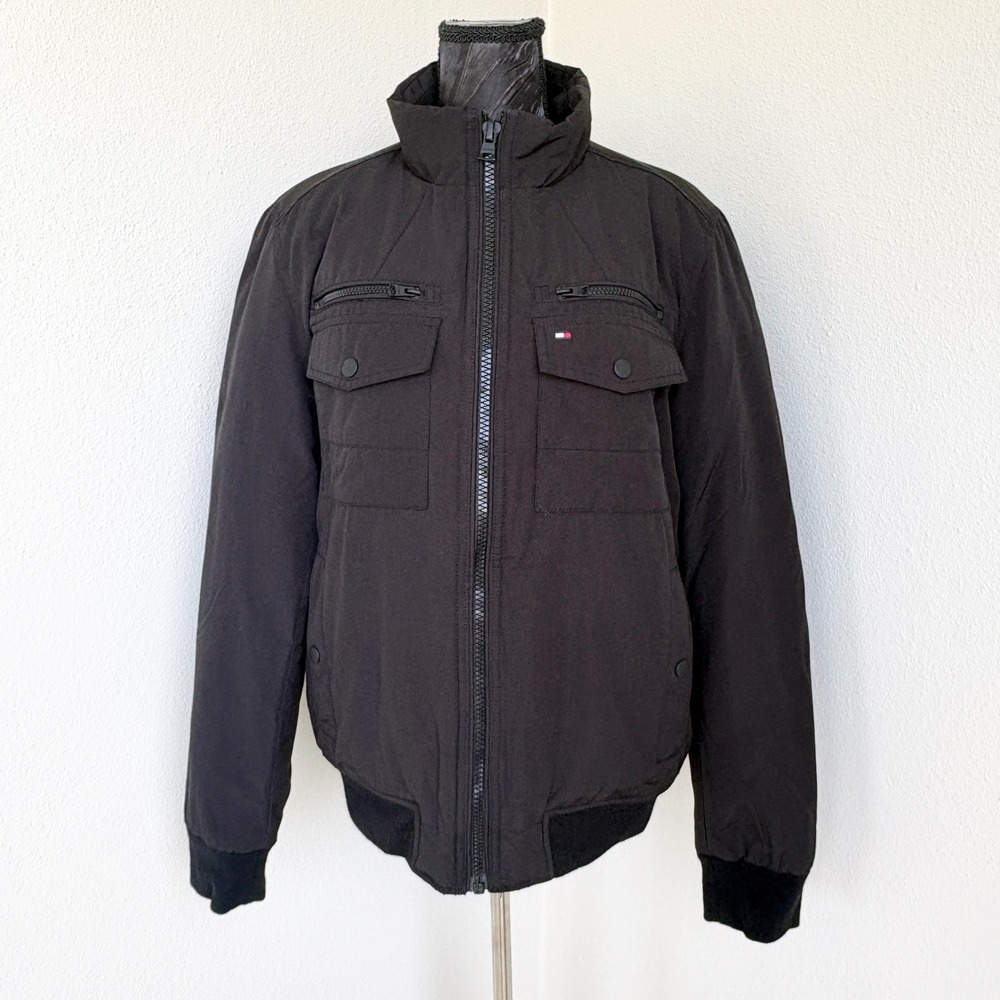 Tommy‎ Hilfiger Bomber Jacket Quilted Utility, Mens M Black 78A4626